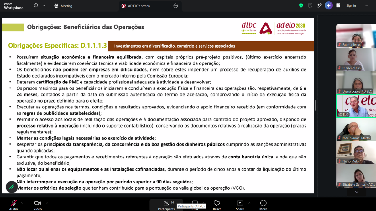 A ADELO dinamizou uma sessão de apresentação e de esclarecimentos sobre o 1º aviso de concurso da medida D.1.1.1.3 – Investimentos em diversificação, comércio e serviços associados