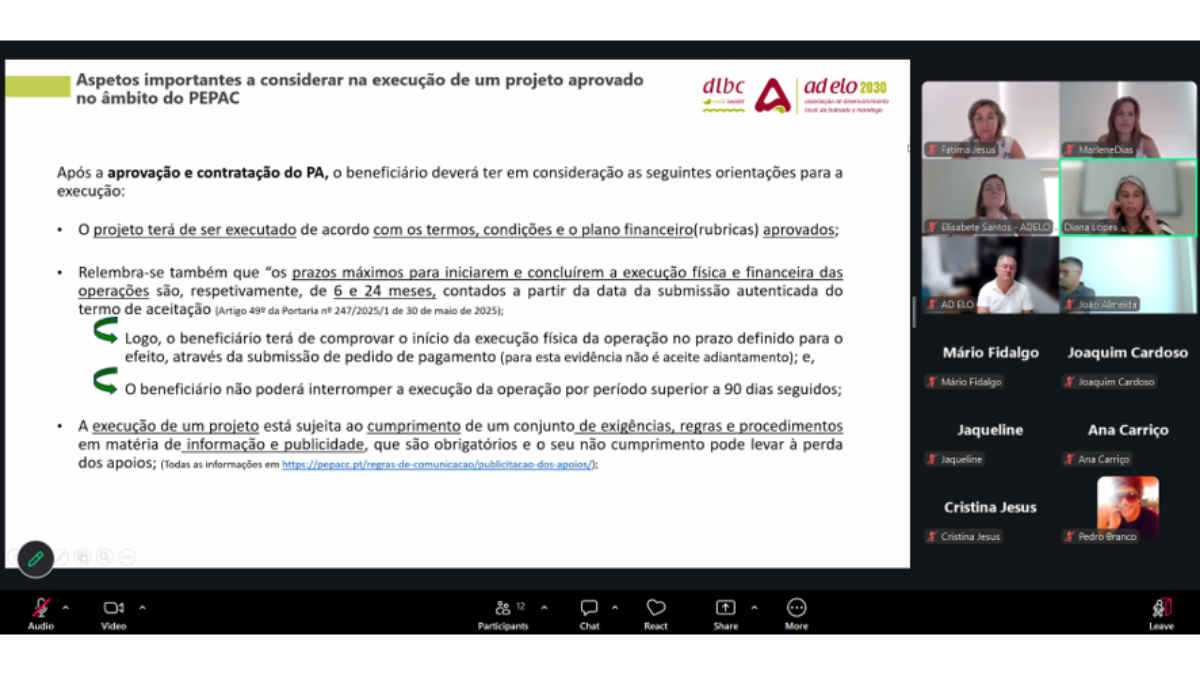 A ADELO promoveu uma sessão de esclarecimentos aos beneficiários com projetos aprovados no âmbito do 1º aviso de concurso da medida D1.1.1.1 – PEPAC